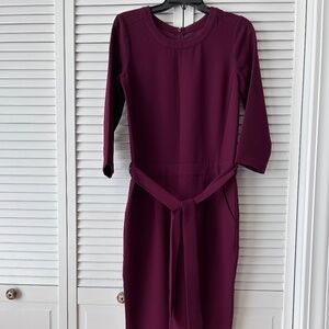 Madewell Burgundy Sloan Jumpsuit Belted Pockets Midi Length Size 0